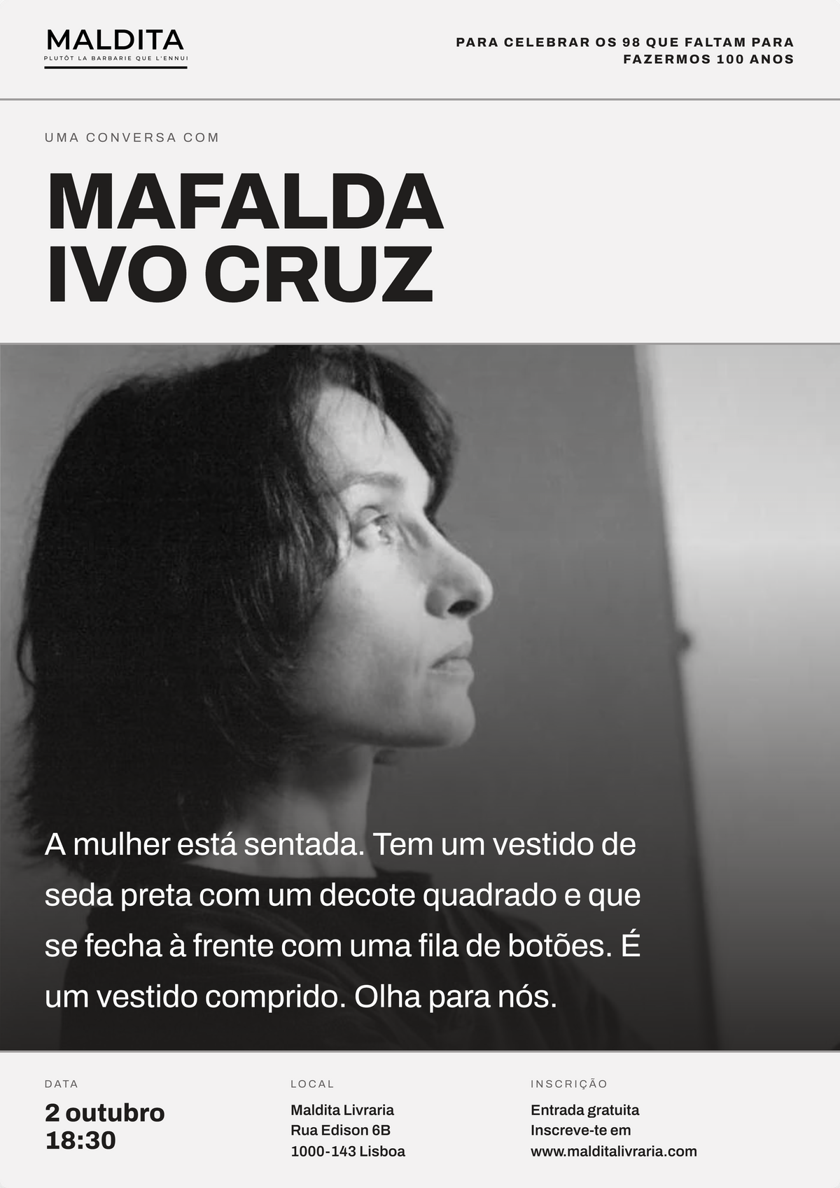 Cartaz da conversa com Mafalda Ivo Cruz